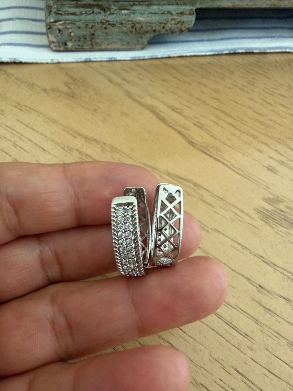 Silver Crystal Pavé and Lattice Hoop Earrings - Women Jewelry